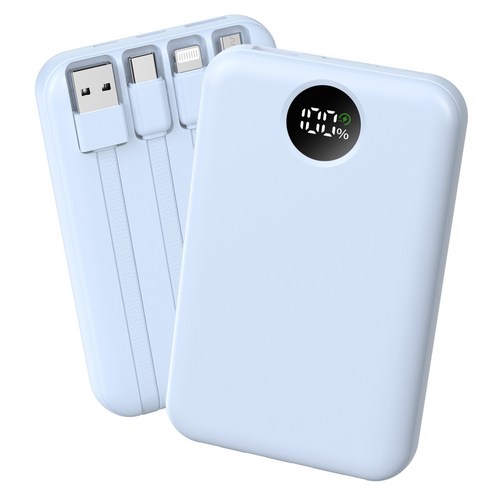 YEXXI 일체형 보조배터리 고속충전 PD 22.5W 미니 휴대용 10000mAh 4개 케이블 멀티단자, Blue, N1
