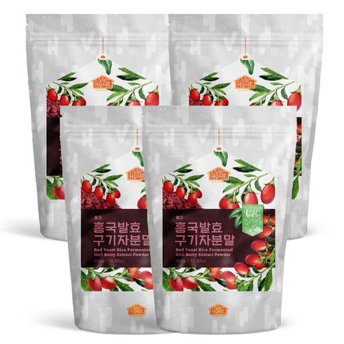 건강한우리집비옴 빨간 홍국 발효 구기자 분말, 4개, 300g