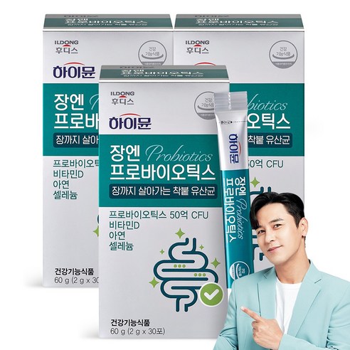 일동후디스 하이뮨 장엔 프로바이오틱스 장까지 살아가는 착붙 유산균, 30회분, 3박스