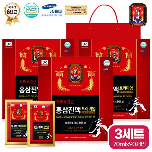 명기삼 고려6년근 홍삼진액 프리미엄 + 쇼핑백, 70ml, 90개