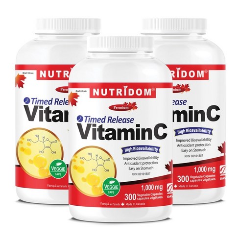 (3병) 캐나다 뉴트리돔 비타민C 1000mg 대용량 Vitamin C Timed Release 300베지캡슐, 300정, 3개