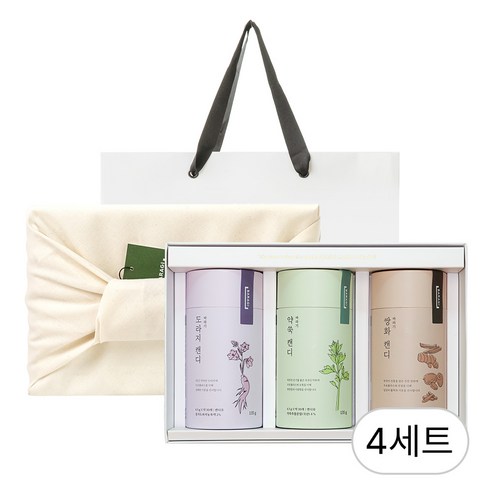 바라기 건강캔디 3종 선물세트 보자기포장 쇼핑백증정, 4세트, 405g