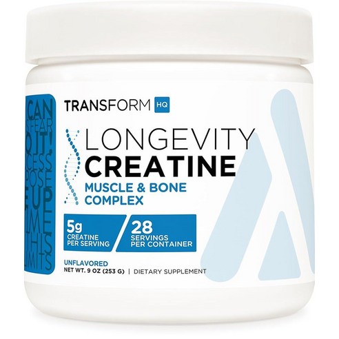 TransformHQ Healthy Aging Longevity 크레아틴 파우더 (28회분) 무향 - 근육 및 뼈 복합체, 1회 제공량당 5g