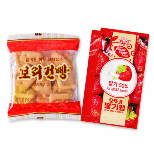 건빵과 딸기잼, 금풍제과 보리건빵과 오뚜기 딸기잼, 10개, 42g