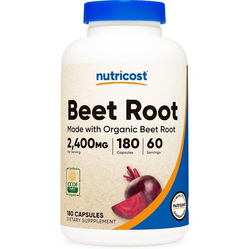 Nutricost 뉴트리코스트 비트 뿌리 2400mg 180캡슐 유기농 뿌리로 CCOF 슈퍼푸드 60회