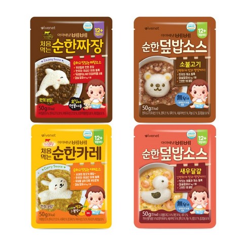 [아이배냇] 베베 이유식 순한 덮밥소스 8개+물티슈100매, 1박스, 짜장2개+카레2개+소불고기2개+새우2개+물티슈100매, 50g