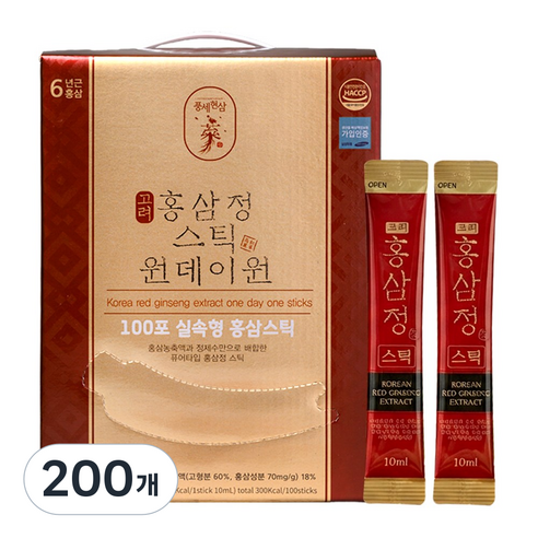 6년근 홍삼스틱 진세노사이드 1포당 11.8mg 원데이원타임 100포 [국내산]