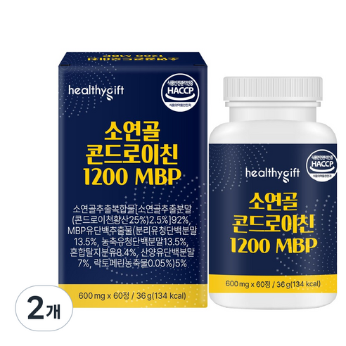 [런칭 특가] 소연골 콘드로이친 1200 MBP 식약처 HACCP 인증 보스웰리아 추출물 부모님 선물, 60정, 2개