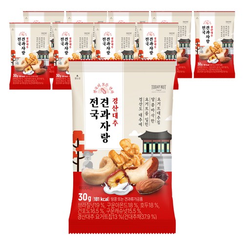 투데이넛 전국견과자랑 경산대추, 30g, 10개