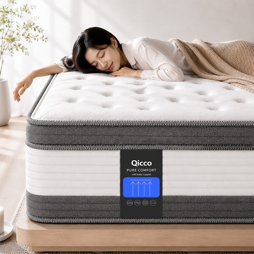 Qicco 침대 매트리스 무음 포켓스프링 바닥 매트리스, 25cm, 중간