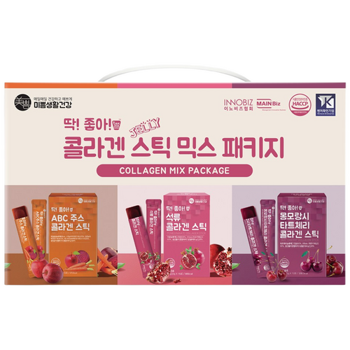 딱좋아 콜라겐 젤리스틱 믹스 패키지 (석류15+타트체리15+ABC15), 900g, 4세트