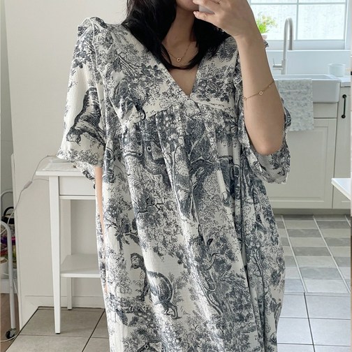 미야미 반팔 44120 빅사이즈 원피스 잠옷 홈웨어 파자마 오버핏 뜨왈 감성 임부복 가능