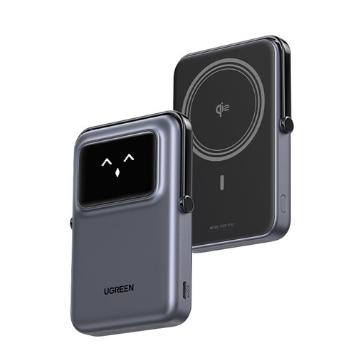 UGREEN 유그린 Uno Qi2 15W 10000mA 보조배터리 맥세이프 보조배터리 PD 20W 고속충전 보조배터리 핸드폰거치대 아이폰 1216 호환 c타입 이모티콘 표시, PB764