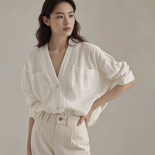 SELEAD 여자긴팔남방 린넨마셔츠  여자오버핏셔츠 면 셔츠 여성 루즈핏 캐주얼 상의 이너 셔츠