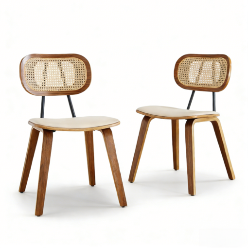 Dayalane 식탁의자 라탄 등받이 가죽 원목의자 카페 인테리어 편한 의자, 2개, 베이지