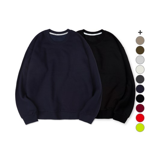 벤힛 남녀공용 세미오버핏 특양면 무지 맨투맨 2종 세트