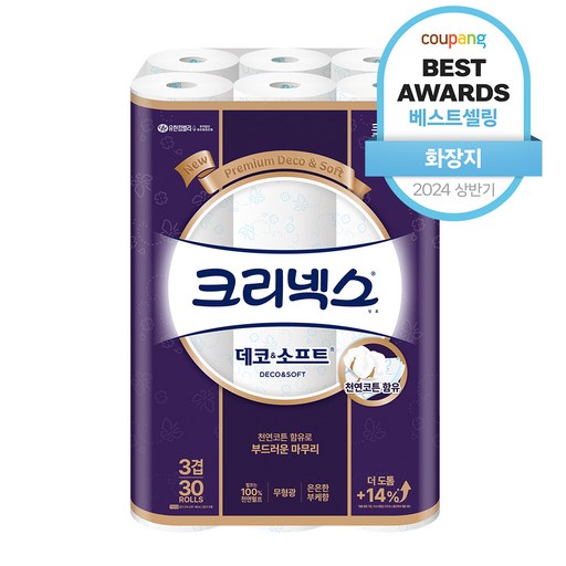 크리넥스 천연펄프 3겹 데코소프트 27m 30롤 품질과 안심을 동시에 느껴보세요