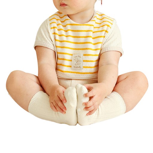 Malolotte 嬰幼兒條紋毛巾布圍兜, 黃色, 1個, 1入