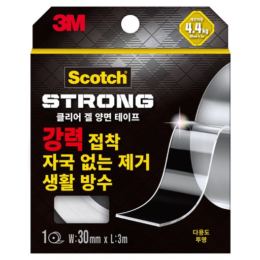 스카치 클리어겔 다용도 강력 양면테이프 30mm x 3m, 투명, 1개