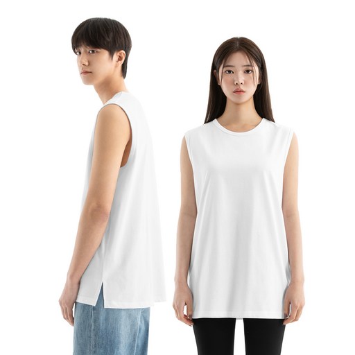 Naven 20支棉開衩層次感背心 NA2SLT, 白色