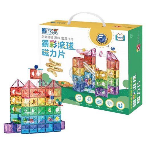 OKids 博士積木 鑽彩滾球磁力片 115p 3歲以上, 鑽彩, 1盒