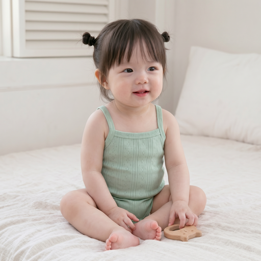 스타도어 신생아용 자가드 순면 끈나시 바디수트