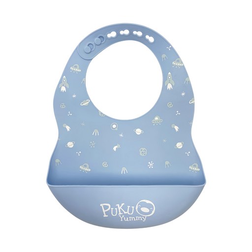 PUKU 藍色企鵝 Yummy矽膠圍兜, 太空藍, 1入, 1個