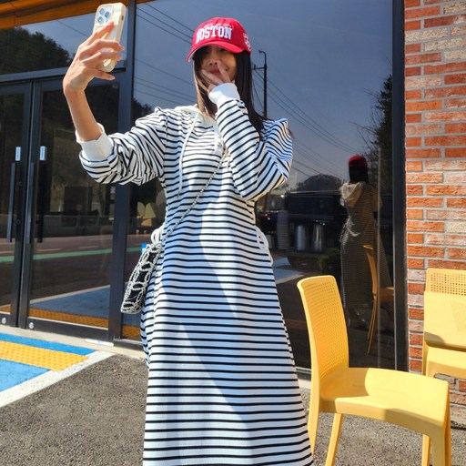 청담코코 스트라이프원피스 쭈리 후드롱원피스 에이라인롱원피스