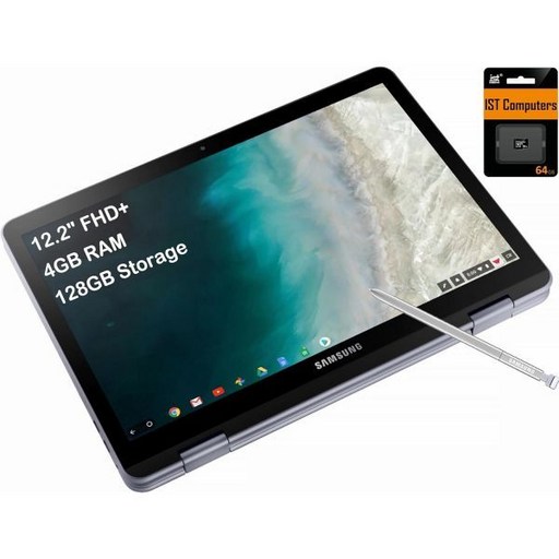 삼성 크롬북 플러스 V2 360 12.2인치 FHD 2in1 터치스크린인텔 셀러론 3965Y, 4GB RAM, 128GB64GB eMMC64GB SD 카드, 스타일러스 펜, 홈