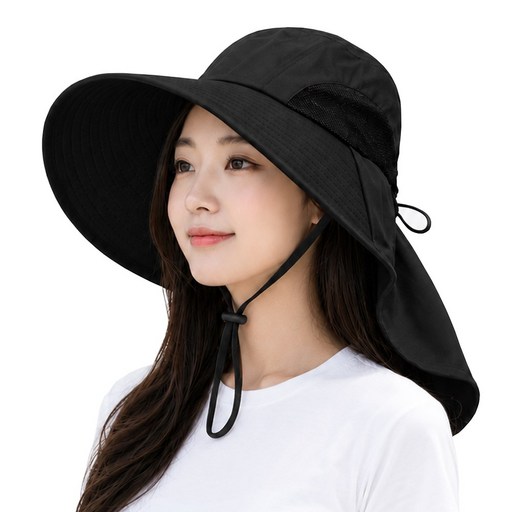 대한 uv 자외선차단 등산 골프 산책 낚시 햇빛가리개 플랩 챙모자, 블랙