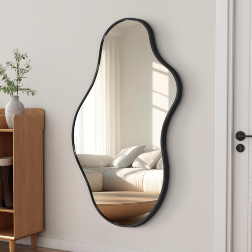 Fahomiss 비정형 깨지지 않는 유리 거울 인테리어 벽 거울 현관 안전 거울, 블랙