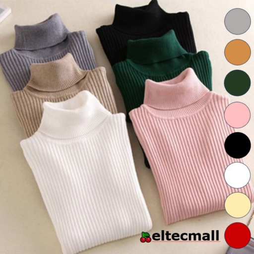 오늘출발 엘텍몰 여성 목폴라티 가을 겨울 도톰한 골지 터틀넥 여성 니트 티셔츠 물결폴라티