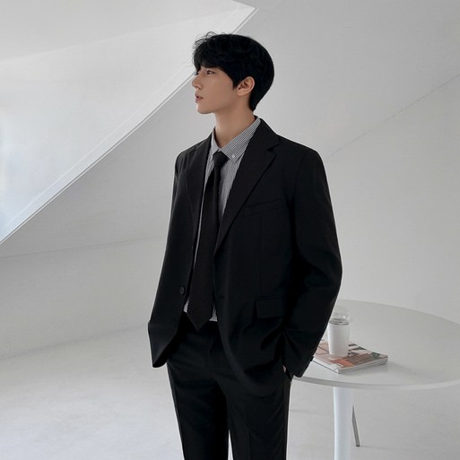 ANYOU 남성 빅사이즈 검정정장 사계절 경량캐주얼 수트 자켓