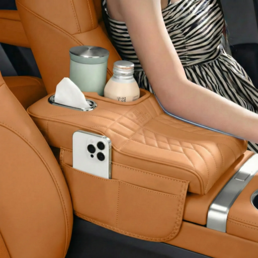 제트위시 프리미엄 고탄성 자동차 콘솔쿠션 팔걸이 컵홀더, 1개, 2브라운