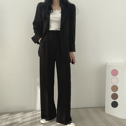 페이퍼먼츠 여성용 오피스 정장세트 싱글버튼 자켓 와이드 팬츠 06562