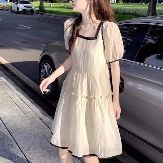 Asure 여름 여성 원피스 하프 기장 반팔 원피스 루즈핏