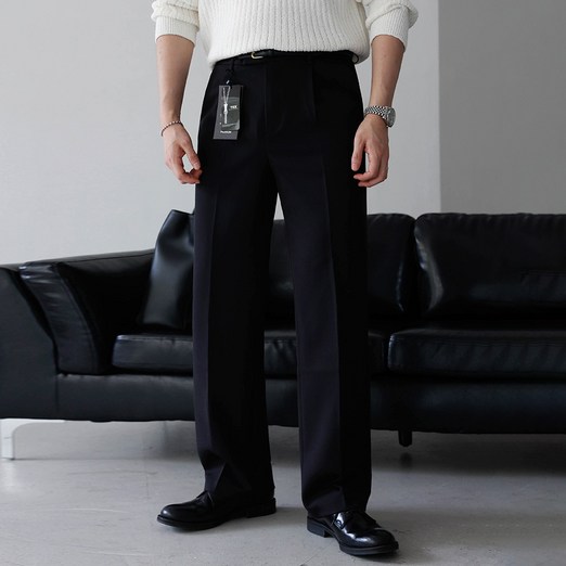 베이직바이블 남자 빅사이즈 와이드슬랙스 프리미엄 스판 핀턱 사계절 링클프리 편안한 바지 팬츠