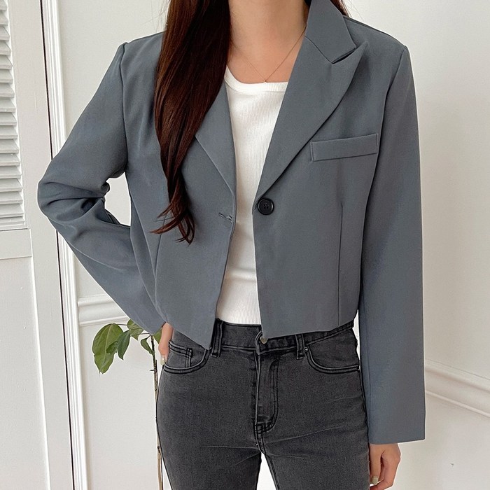 타니즈 여성용 프롬 원버튼 테일러카라 베이직 싱글 크롭 자켓