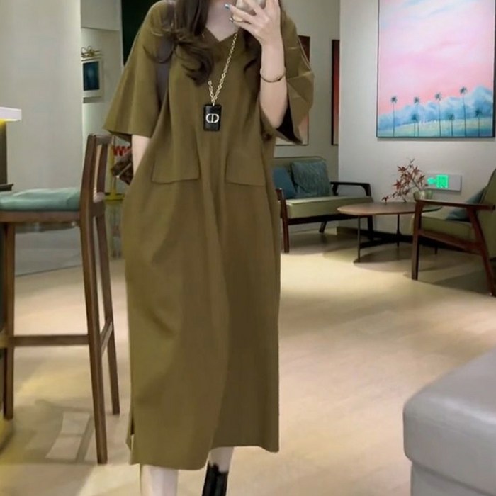 엘쏘 루즈핏 반팔 롱원피스 여름 데일리룩 체형커버 빅사이즈 포함