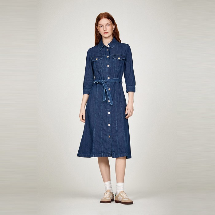 타미힐피거 데님 미디 벨트 드레스 T22E6TDR001WT11AP