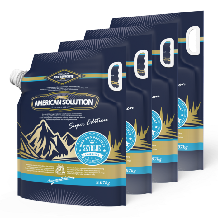 아메리칸솔루션 슈퍼에디션 스카이블루 고양이모래 9.07kg 총 4봉총 2박스 배송, 스카이블루, 4개, 9.07kg