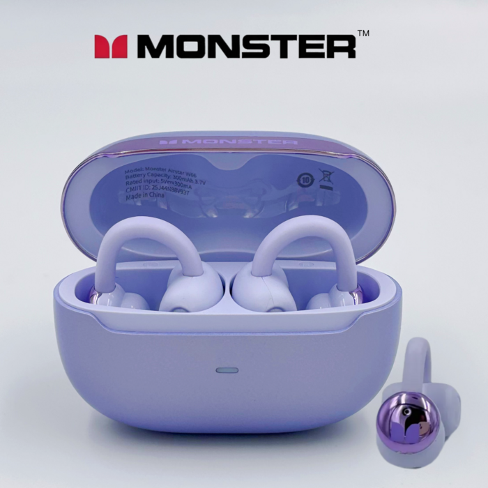 MONSTER정품 W66 귀걸이형 무선 블루투스 이어폰 오픈형 신규출시, 퍼플