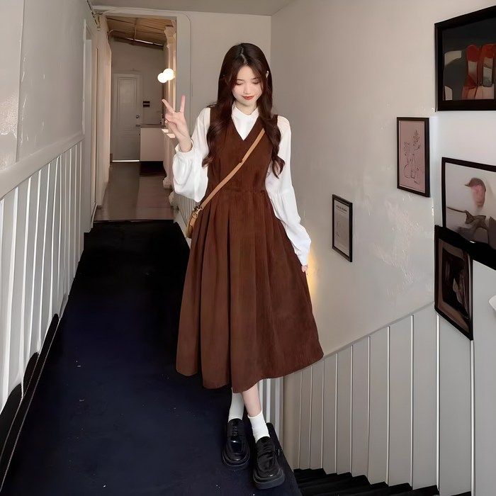 아이엠몽 여성용 미토크 코듀로이 롱 원피스 아이엠몽 여성용 미토크 코듀로이 롱 원피스