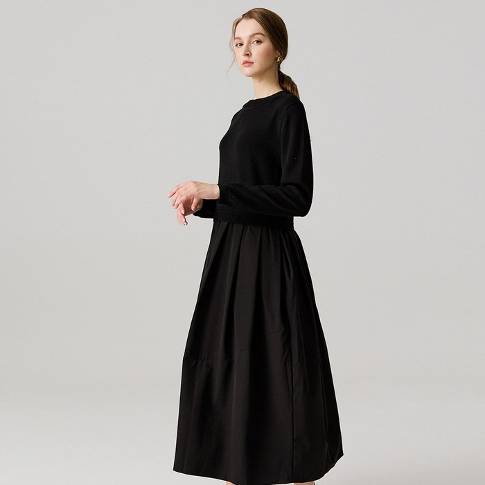 요하넥스 니트 레이어드 반넥 원피스