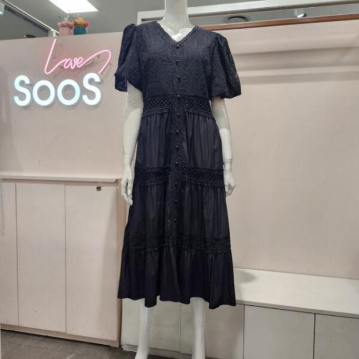수스 HC04 브이넥 나눔 레이스 원피스  S242BOP608