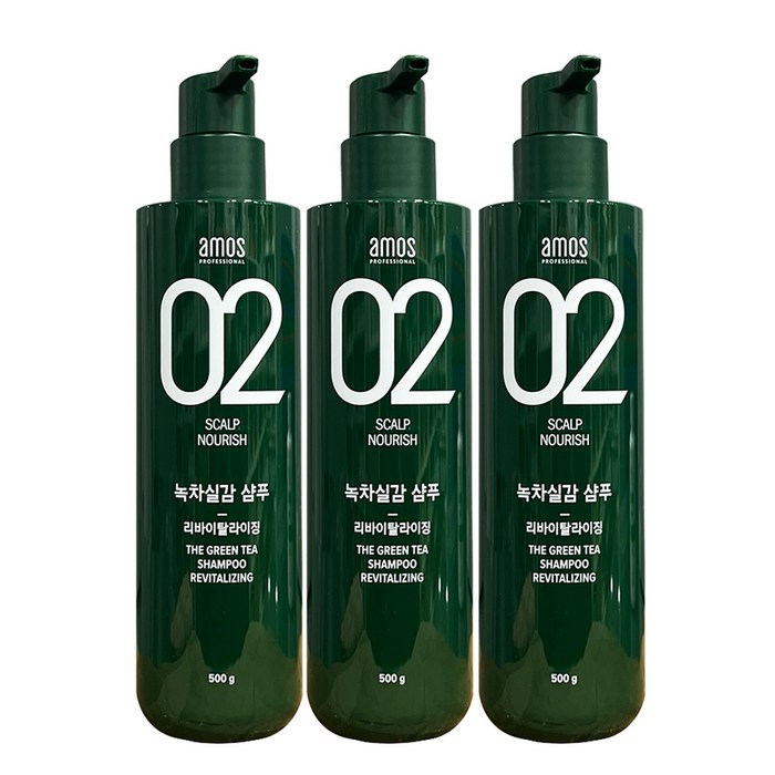 아모스 녹차실감 샴푸 리바이탈라이징, 3개, 500g