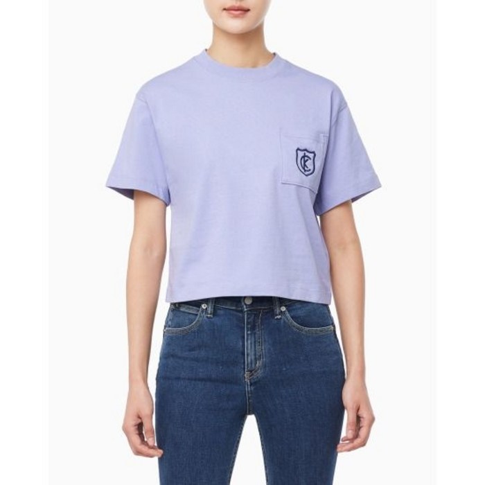 국내매장품 캘빈클라인 진 여성 박시 CK 크레스트 크롭 포켓 반팔 티셔츠 47B847G