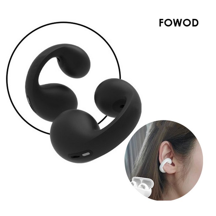Fowod 이어클립형 무선 골전도 블루투스이어폰 방수 노이즈캔슬링헤드폰, 블랙, 단일상품