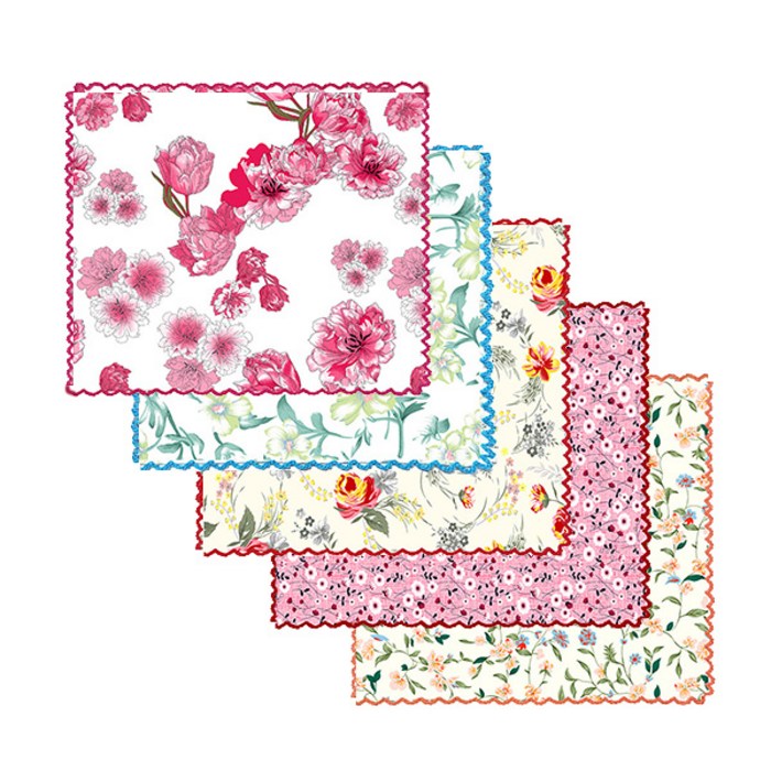 국내생산  손수건 10개 엠보큐티  민들레 꽃다발 체크 패턴  단체 손수건  체크무늬