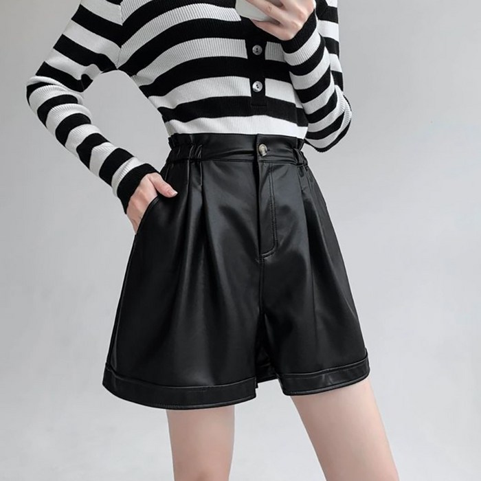 [M~2XL]여성 레더 밴딩 가죽 숏팬츠 반바지 비보뉴